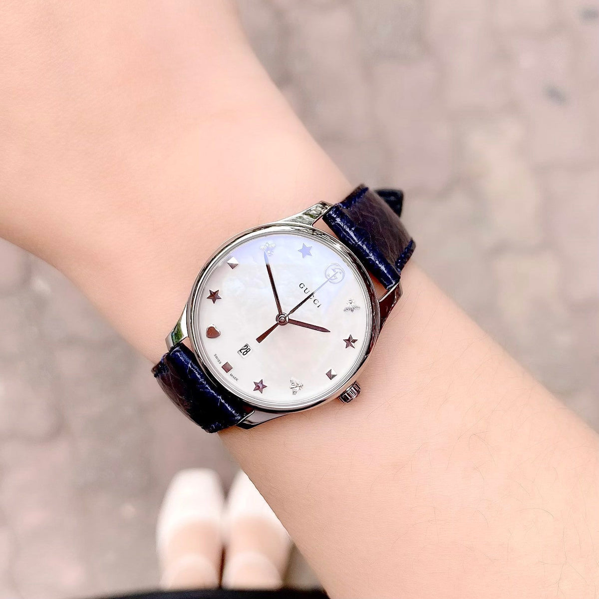 Gucci G-Timeless Signature Mother of Pearl Star Dial Blue Watch For Women - YA126588