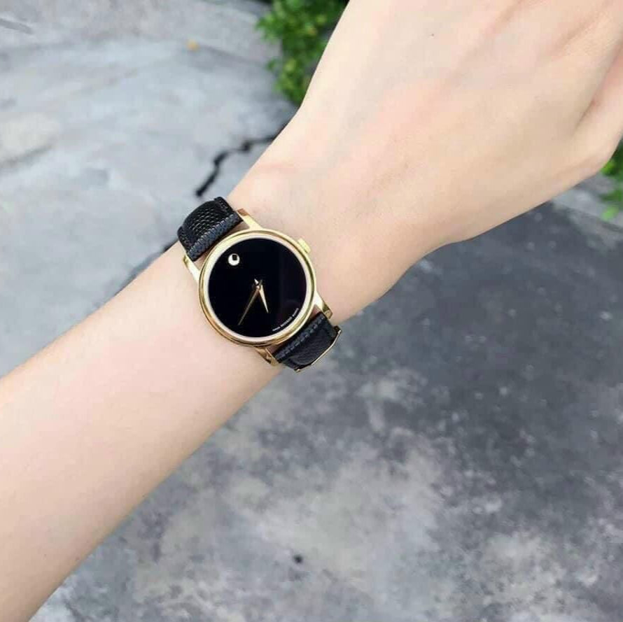Movado Museum Black Dial Black Leather Strap Watch For Women - 2100006