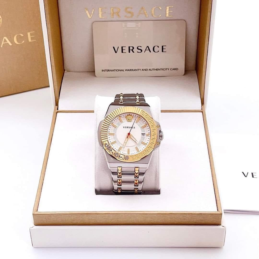 Versace Chain Reaction Quartz White Dial Two Tone Steel Strap Watch for Men - VEDY00519
