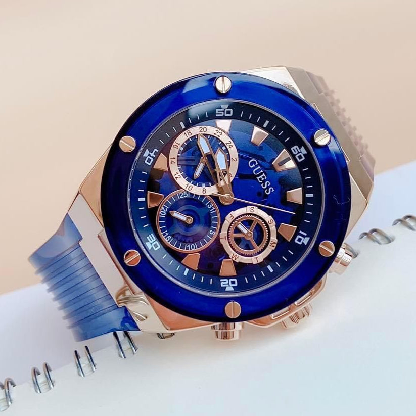 Guess Poseidon Chronograph Blue Dial Blue Silicone Strap Watch For Men - GW0425G3