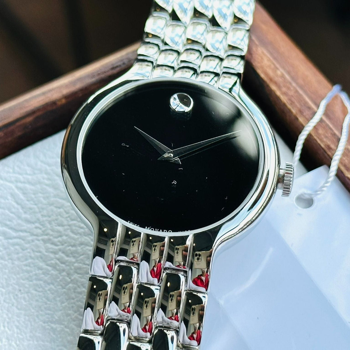 Movado Classic Quartz Black Dial Silver Steel Strap Watch for Men - 0606337