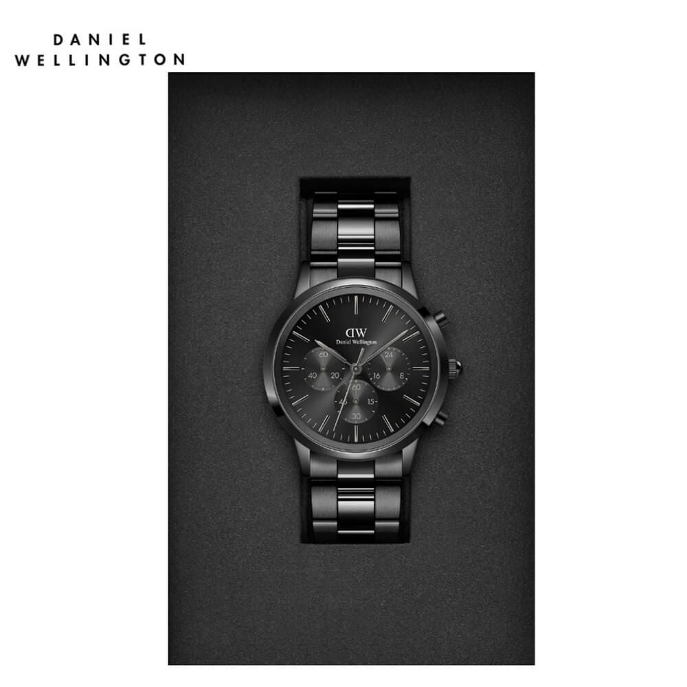 Daniel Wellington Iconic Chronograph Black Dial Black Steel Strap Watch For Men - DW00100642