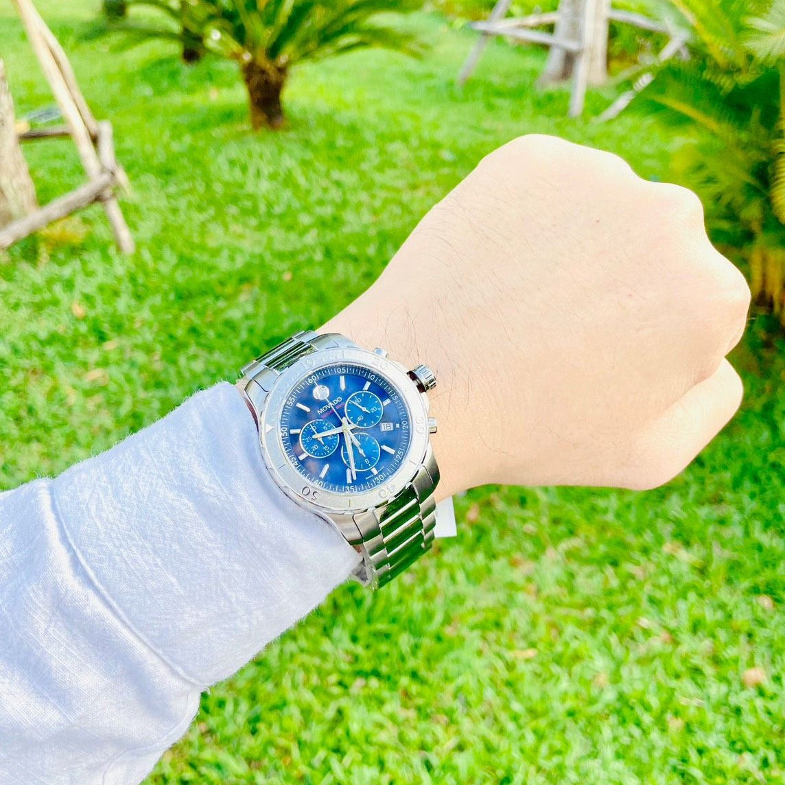 Movado Series 800 Blue Dial Silver Steel Strap Watch for Men - 2600151