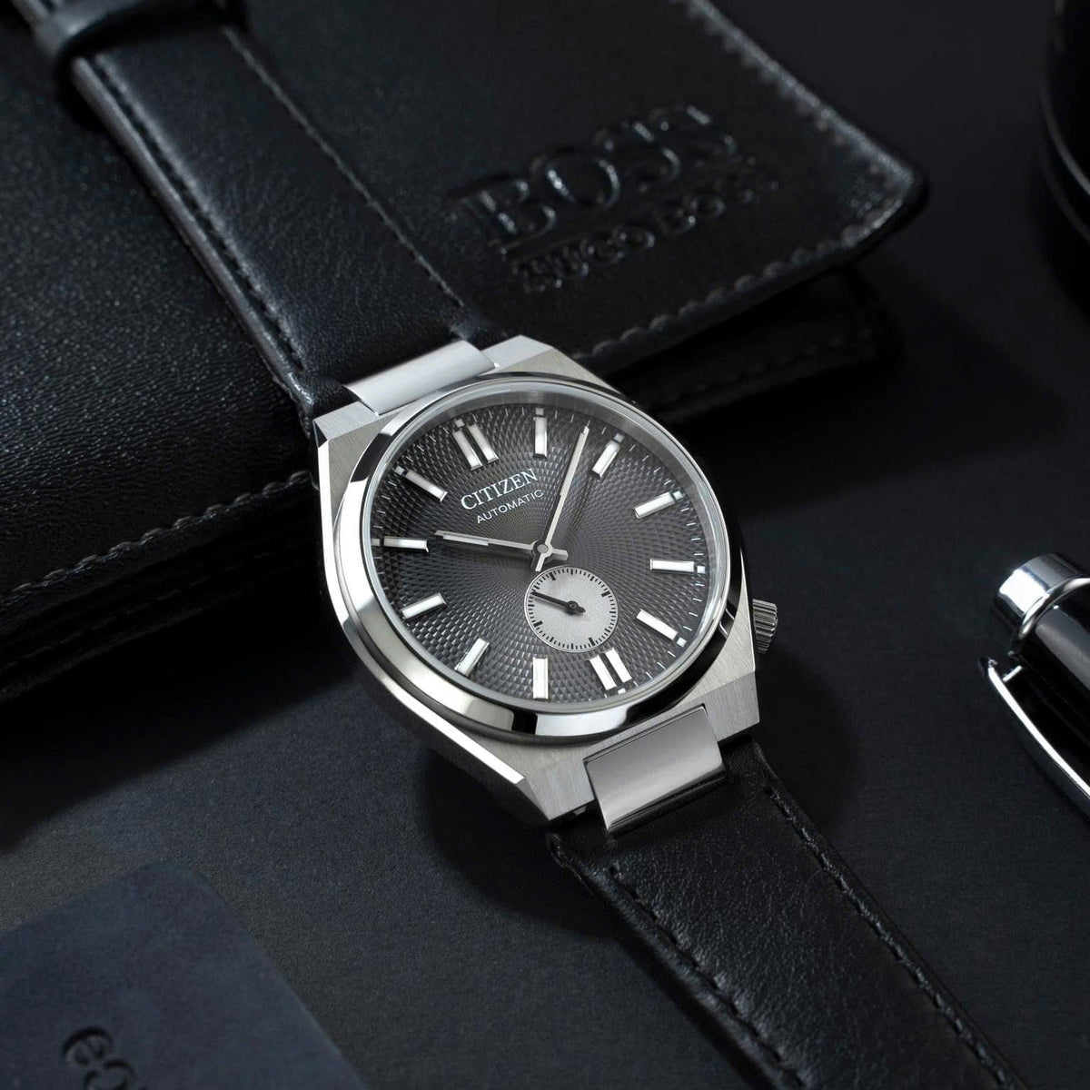 Citizen Tsuyosa Automatic Grey Dial Black Leather Strap Watch for Men - NK5010-01H