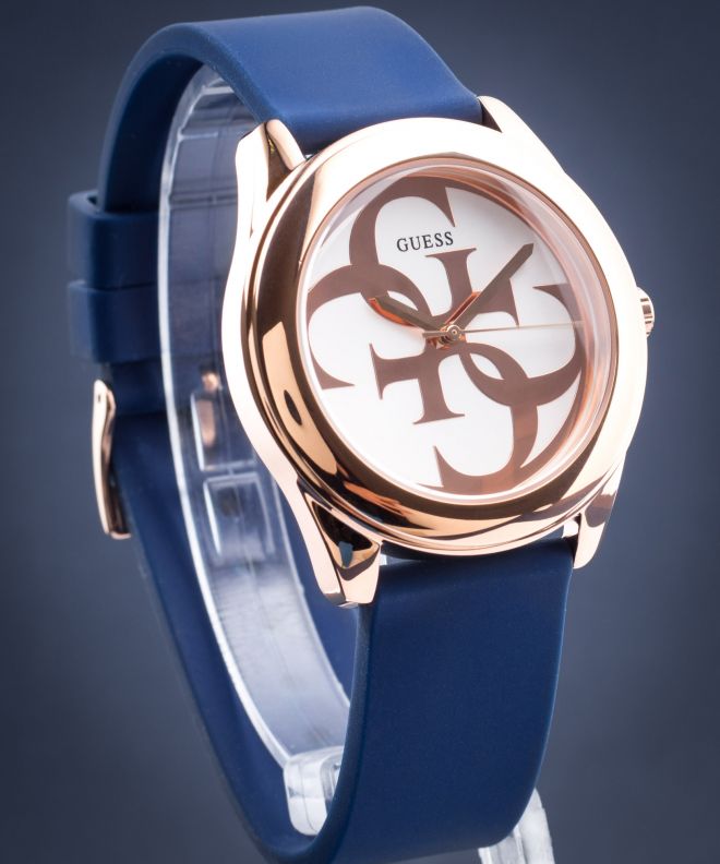 Guess G Twist White Dial Blue Silicone Strap Watch For Women - W0911L6