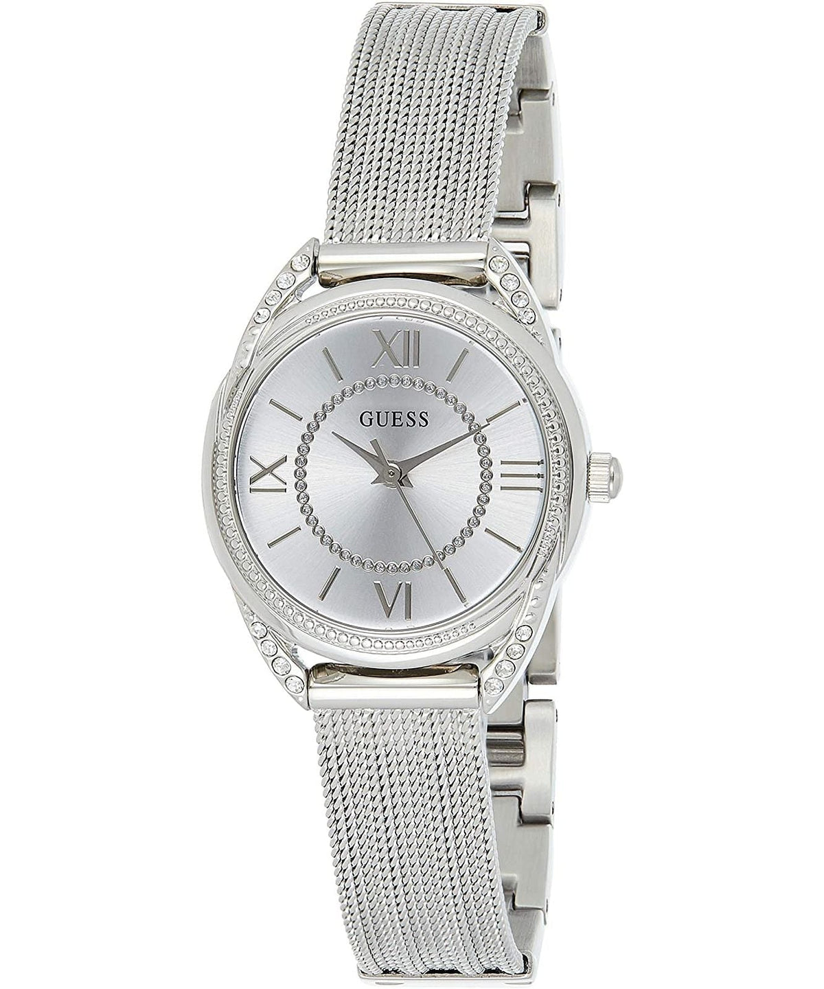 Guess Whisper Silver Dial Silver Mesh Bracelet Watch for Women - W1084L1