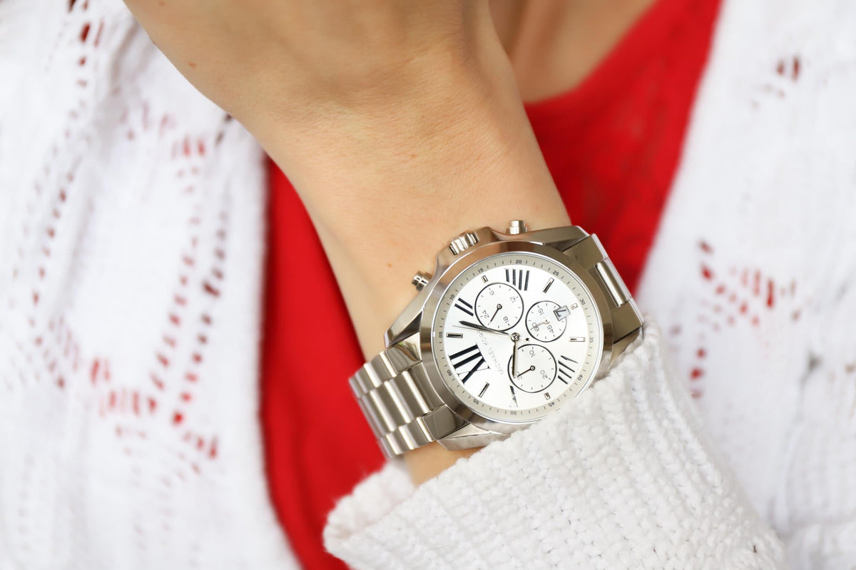 Michael Kors Bradshaw Chronograph Silver Dial Silver Steel Strap Watch for Men - MK5535