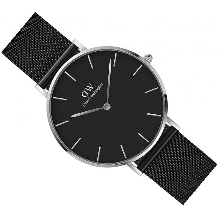 Daniel Wellington Petite Ashfield Black Dial Black Mesh Strap Watch For Women - DW00100308