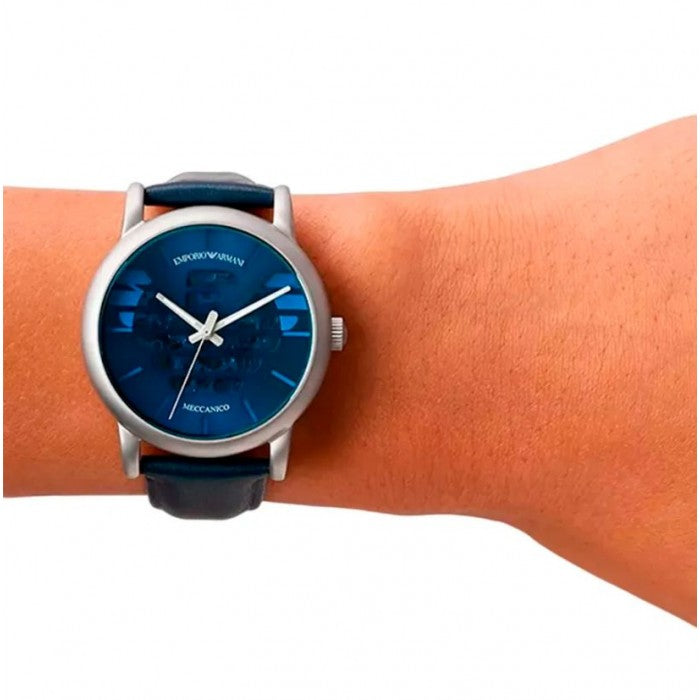 Emporio Armani Luigi Automatic Blue Dial Blue Leather Strap Watch For Men - AR60030