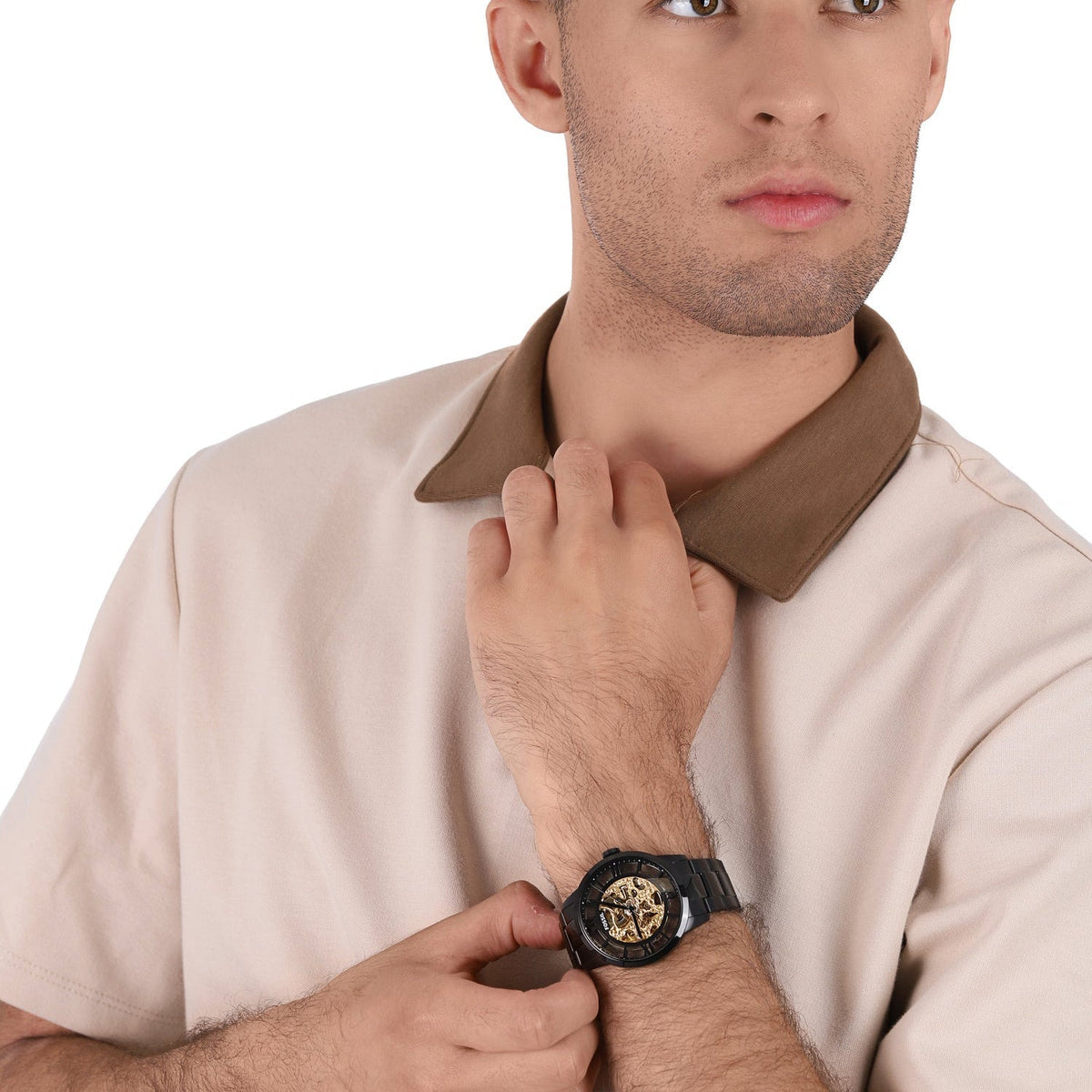Fossil Townsman Automatic Skeleton Black Dial Black Steel Strap Watch for Men - ME3197