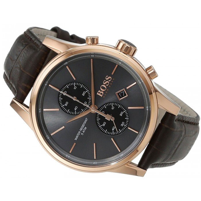 Hugo Boss Jet Chronograph Grey Dial Brown Leather Strap Watch for Men - 1513281