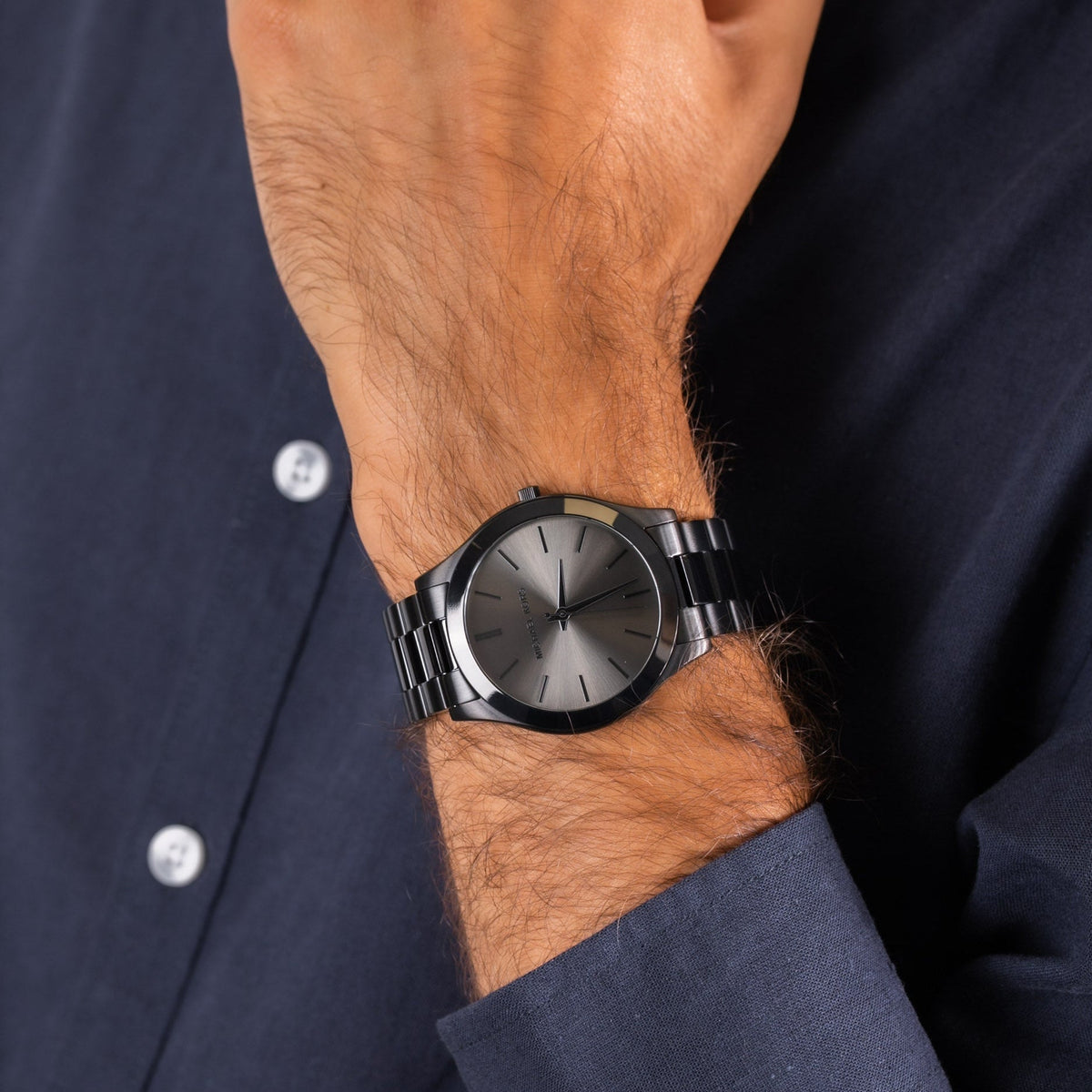 Michael Kors Slim Runway Black Dial Black Steel Strap Watch for Men - MK8507