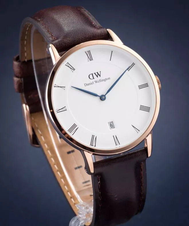 Daniel Wellington Dapper York White Dial Brown Leather Strap Watch For Men - DW00100085