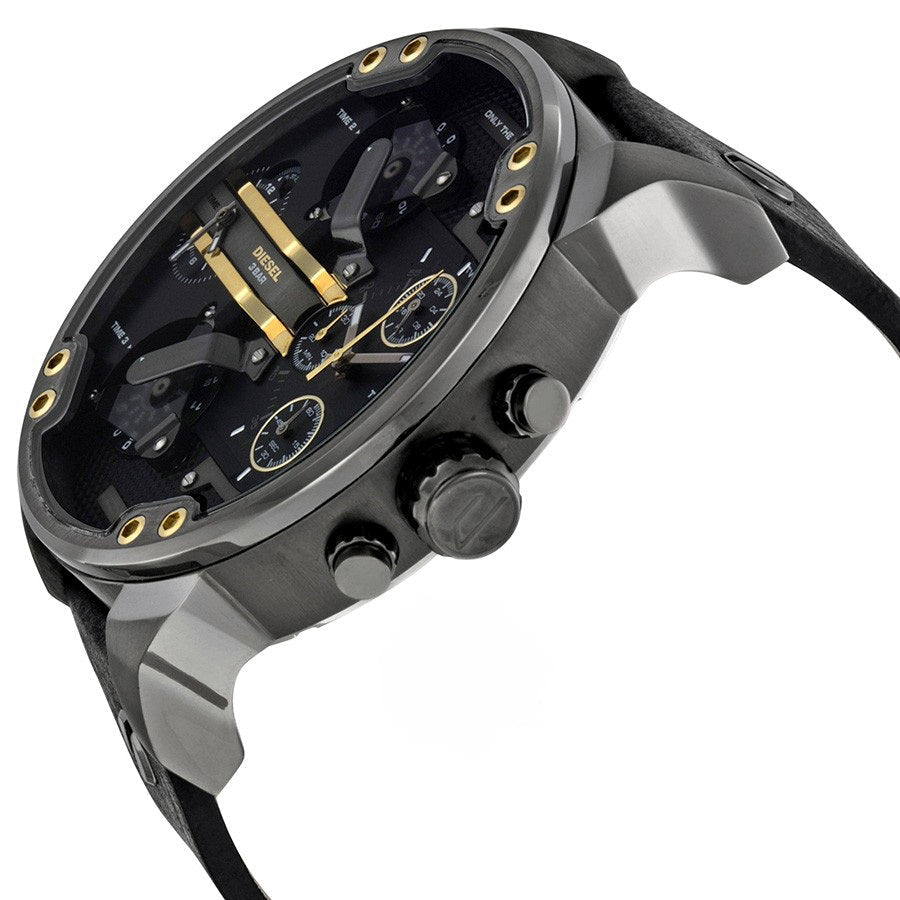 Diesel Mr Daddy 2.0 Chronograph Black Dial Black Leather Strap Watch For Men - DZ7348