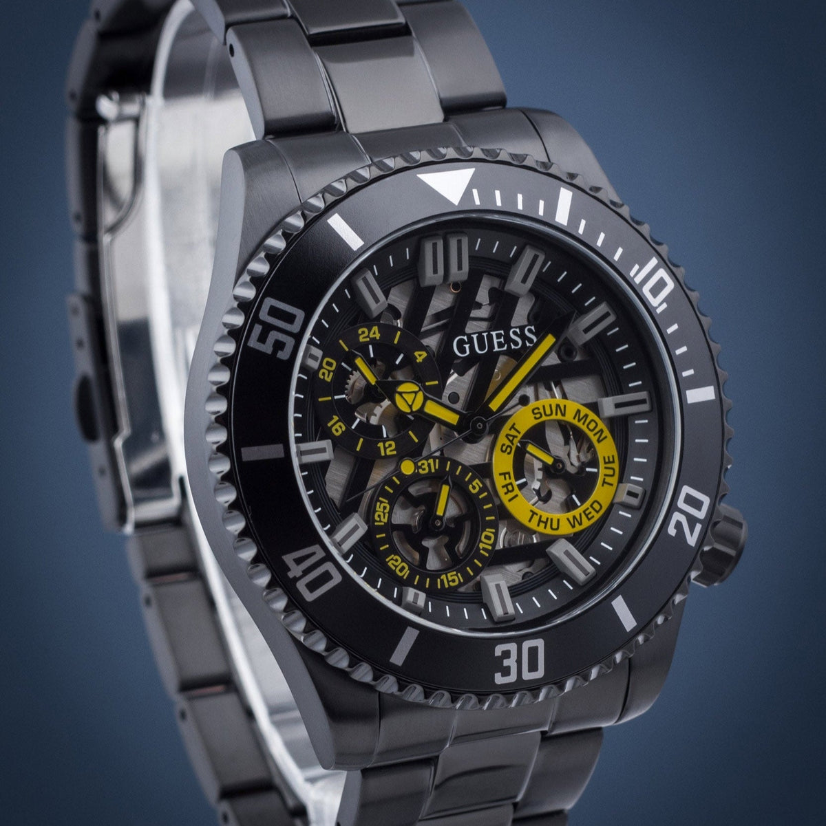 Guess Axel Multifunction Black Dial Black Steel Strap Watch For Men - GW0488G3