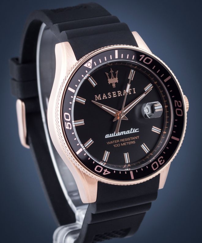 Maserati SFIDA Automatic Black Dial Black Rubber Strap Watch For Men - R8821140001