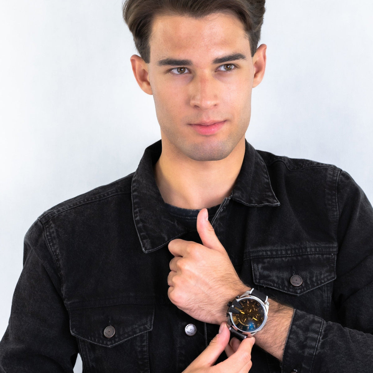 Diesel Mega Chief Chronograph Black Dial Grey Nylon Strap Watch For Men - DZ4523