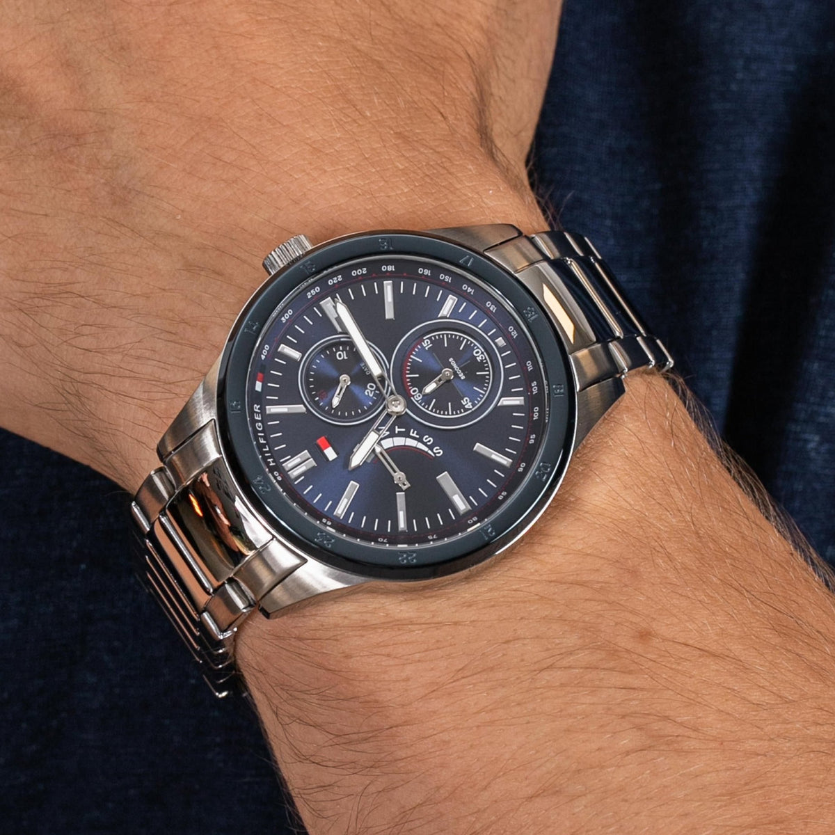 Tommy Hilfiger Austin Blue Dial Silver Steel Strap Watch for Men - 1791640