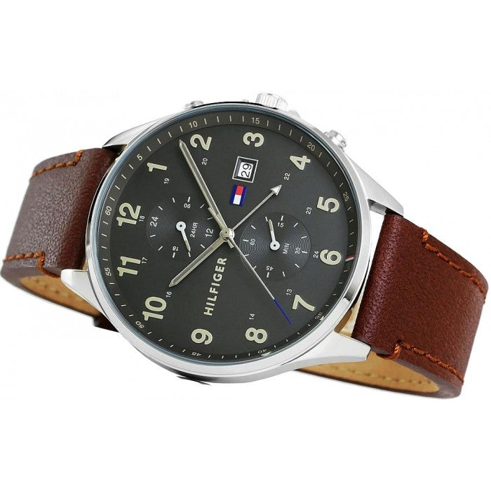 Tommy Hilfiger West Chronograph Grey Dial Brown Leather Strap Watch For Men - 1791710