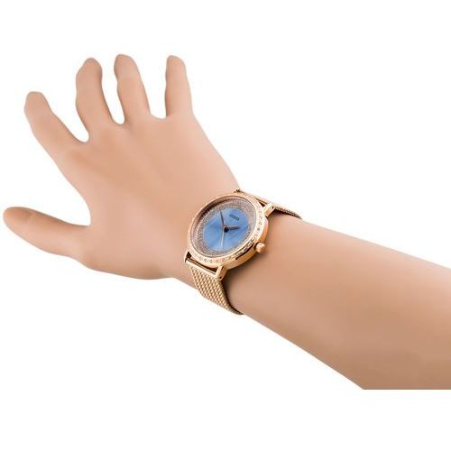 Guess Willow Crystal Blue Dial Rose Gold Mesh Bracelet Watch For Women - W0836L1