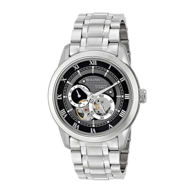 Bulova BVA Dual Aperture Black Dial Silver Steel Strap Watch for Men - 96A119