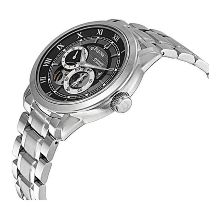 Bulova BVA Dual Aperture Black Dial Silver Steel Strap Watch for Men - 96A119
