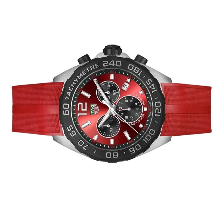 Tag Heuer Formula 1 Chronograph Red Dial Red Rubber Strap Watch for Men - CAZ101AN.FT8055