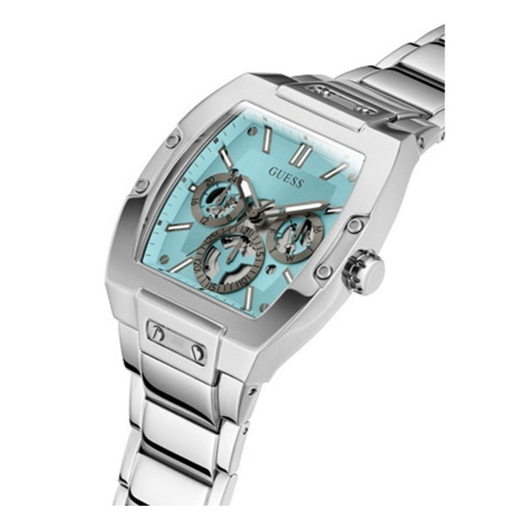 Guess Phoenix Multi Function Aqua Blue Dial Silver Steel Strap Watch for Men - GW0456G4